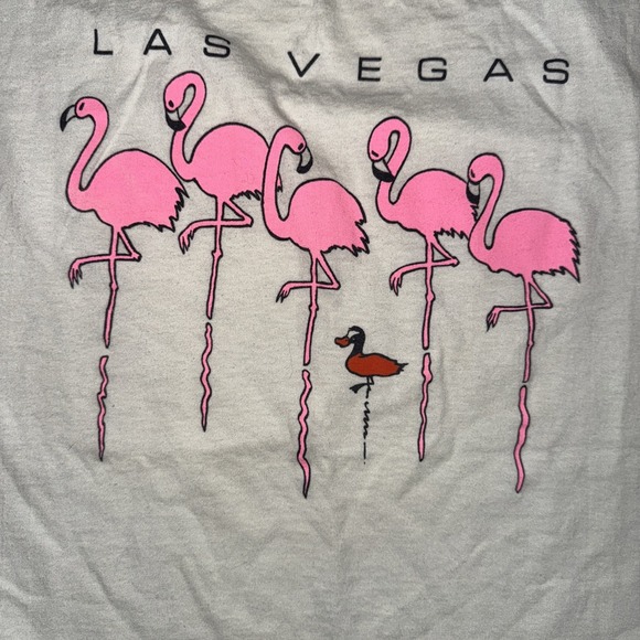 Las Vegas‎ Shirt Pink Flamingos N Duck Vintage Single Stitch Screen Stars Medium - Picture 2 of 8